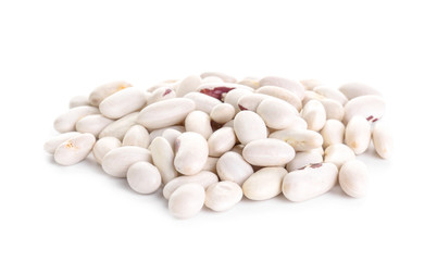 Raw beans on white background