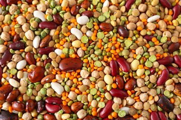 Assortment of raw legumes, closeup