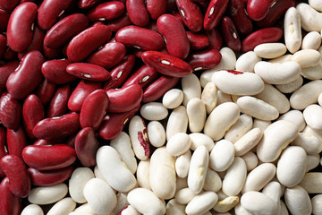 Assortment of raw beans, closeup