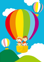 Obraz na płótnie Canvas 気球に乗る家族　イラスト