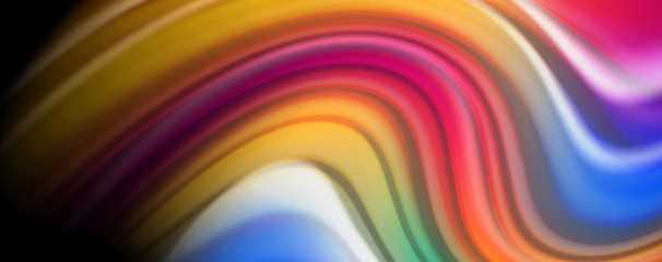 Modern rainbow liquid color flow colorful poster. Wave Liquid shape in black color background. Abstract composition