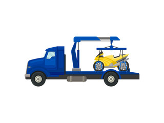 Tow truck with a load on the platform. Vector illustration on white background.