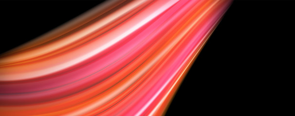 Abstract wave lines fluid rainbow style color stripes on black background. Artistic illustration for presentation, app wallpaper, banner or poster