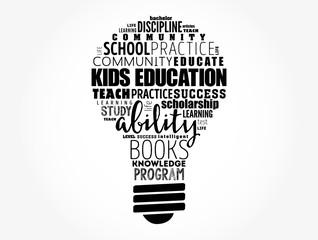 Kids Education light bulb word cloud collage, education concept background