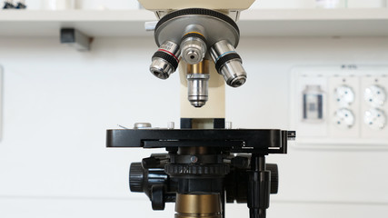 close up shoot of professional microscope in laboratory