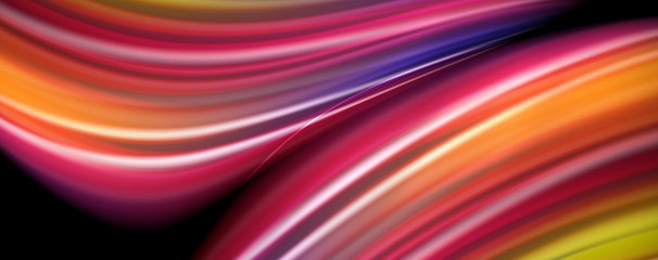 Abstract wave lines fluid rainbow style color stripes on black background. Artistic illustration for presentation, app wallpaper, banner or poster