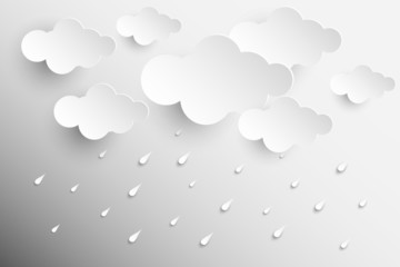 Illustration of Cloud and rain on white background. heavy rain, rainy season, paper cut and craft style. vector, illustration