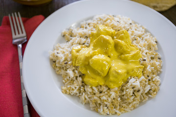 poulet au curry et riz
