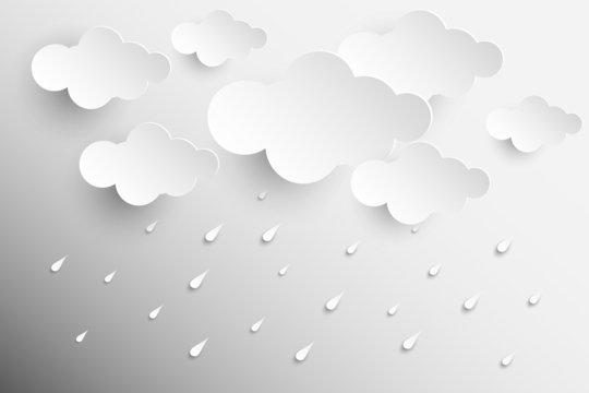 Illustration of Cloud and rain on white background. heavy rain, rainy season, paper cut and craft style. vector, illustration