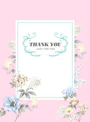 Greeting card with flowers,Pastel colors,Watercolor painting,Wedding, birthday, Mother's Day,Bridal shower