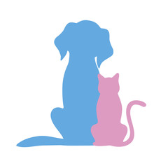 blue dog and pink cat illustration symbol friends isolated on white background