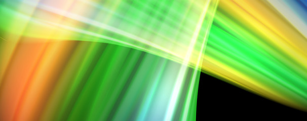 Abstract wave lines fluid rainbow style color stripes on black background. Artistic illustration for presentation, app wallpaper, banner or poster