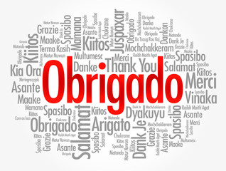 Obrigado (Thank You in Portuguese) Word Cloud in different languages