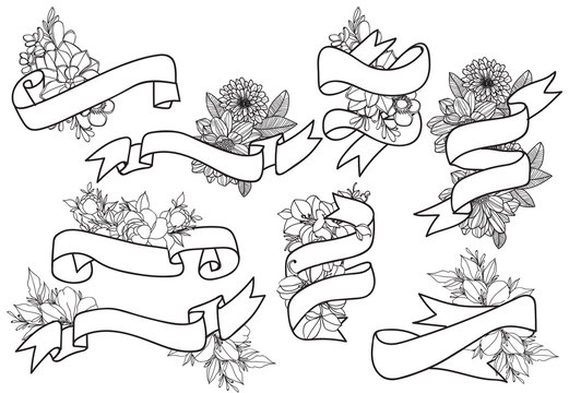 Hand Drawn vintage floral elements. Set of flowers, icons and decorative elements.