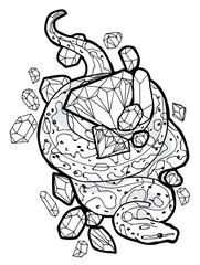 Tattoo art Snake hand drawing and sketch black and white with line art illustration isolated on white background.