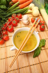 chicken and vegetable soup with full color of ingradients