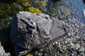 Baikal, beach, summer, nature, stones, mountains, water, forest.