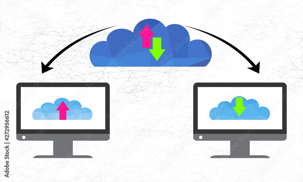 Poster polygonal cloud computing technology. vector illustration concept composed of triangles. desktop con
