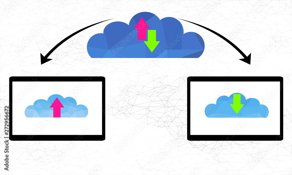 Poster polygonal cloud computing technology. vector illustration concept composed of triangles. tablet conc
