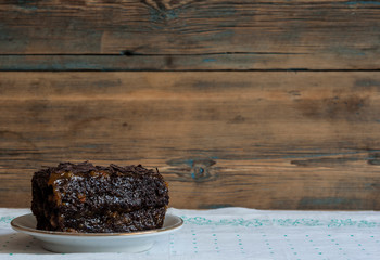 Chocolate brownies on a white plate