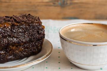Chocolate brownies on a white plate