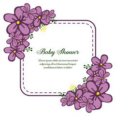 Vector illustration shape of card baby shower with purple wreath frame