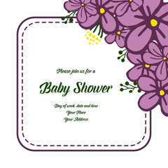 Vector illustration shape of card baby shower with purple wreath frame