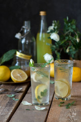 Homemade lemonade with lemon and mint