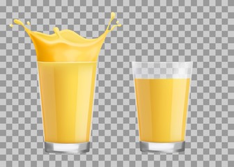 Orange juice splash in a glass. Isolated vector illustration.