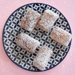 Oriental sugar delight. Still life food photography. Lokum - traditional gelatin turkish delight