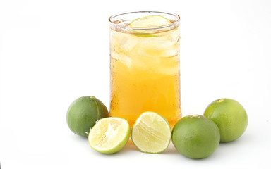 tea with lemon in glass isolated on white background