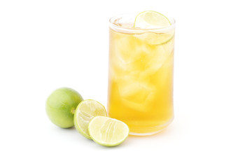 tea with lemon in glass isolated on white background