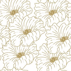 Hand drawn artistic poppy flower vector seamless pattern. Monochromatic pattern elements in doodle style  isolated on white background. 