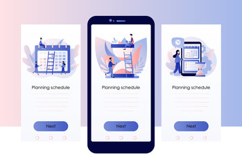 Planning schedule concept. Screen template for mobile smart phone. Flat cartoon style. Vector illustration