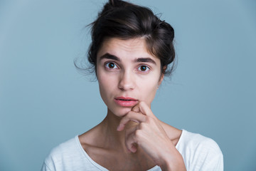 Close up portrait of a pretty young brunette woman