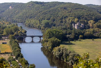 Fototapeta premium View of the valley of the Dordogne River from Beynac-et-Cazenac Castle, Aquitaine, France
