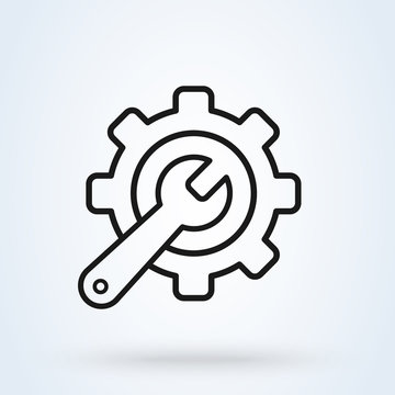 Service Tool, Line Art Gear Symbol Simple Vector Modern Icon Design Illustration