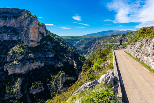 Road clinging to the side of the Gorges de la Nesque in southern France