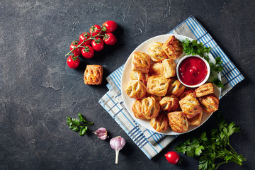 freshly baked Puff pastry buns with meat