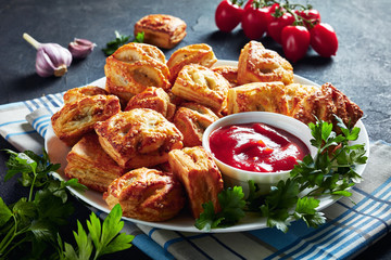 Puff pastry buns with minced chicken meat