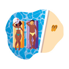 young afro couple with float mattress in water