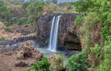 View of Blue Nile Falls. Waterfall on the Blue Nile river in dry season without water. Nature and travel. Africa Ethiopia wilderness, Amhara Region, near Bahir Dar and Lake Tana