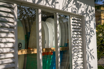Surfboards on a rack 