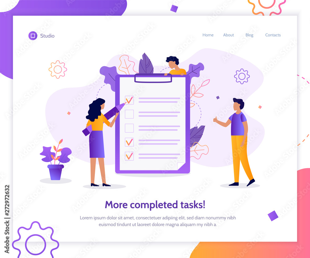Canvas Prints more completed tasks! time management web banner. checklist. flat vector illustration.