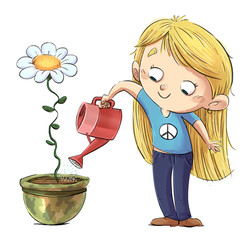 little girl watering in a helmet peace © cirodelia