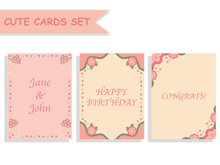 Set of greeting card templates in floral design.