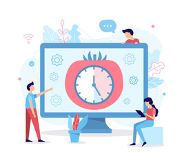 Developers use the Pomodoro technique to work. Time management concept. Flat vector illustration.