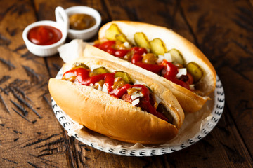 Homemade hot dogs with pickles