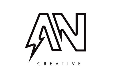 AN Letter Logo Design With Lighting Thunder Bolt. Electric Bolt Letter Logo