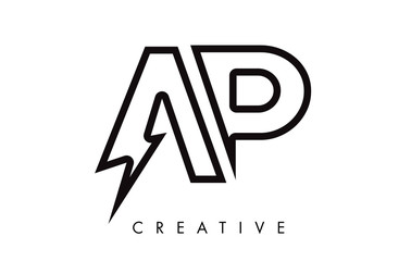 AP Letter Logo Design With Lighting Thunder Bolt. Electric Bolt Letter Logo